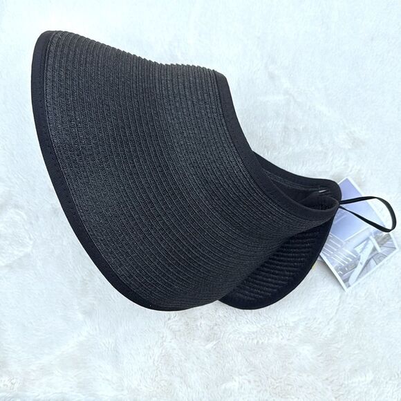 Astor Place Black Woven Packable UPF 50+ Travel Visor Brim Hat NEW - Picture 5 of 12